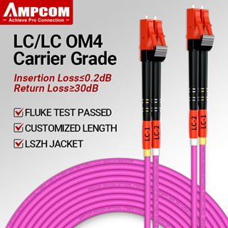 Ampcom OM4 LC เป็น LC UPC 50/125 Duplex มัลติโหมด LSZH 2.0 มม. ไฟเบอร์ออปติก แพทช์ สายเคเบิล ไฟเบอร์ออปติคอล จัมเปอร์ รองรับ Customiz