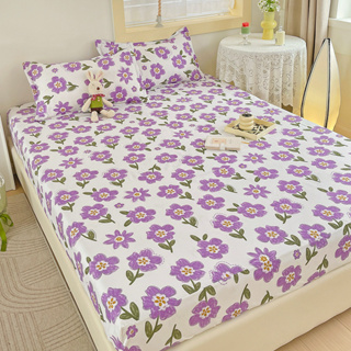 ผ้าปูที่นอน sheet 5ฟุต 6ฟุต ลายดอกไม้ โรแมนติก ผ้าปูที่นอนนุ่ม ระบายอากาศ สีม่วง สีเขียว ปลอกหมอน