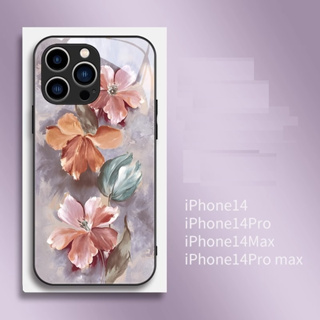 Dmy เคสกระจกนิรภัย ลายดอกไม้ สําหรับ iphone 14 pro 11 pro max 12 mini 13 XS max XR X 7 Plus 8 6 6s