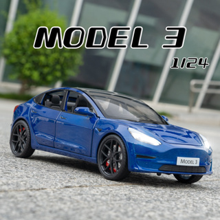 โมเดลรถยนต์ สเกล 1:24 Tesla 3 โลหะ ของเล่น ของขวัญวันเกิด สําหรับเด็กผู้ชาย