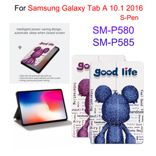 เคสหนัง PU ฝาพับ ลายหมีมิกกี้เมาส์ พร้อมขาตั้ง แฟชั่น สําหรับ Samsung Galaxy Tab A 10.1 (2016) S-Pen SM-P580 SM-P585 Galaxy TabA 10.1 (2016)
