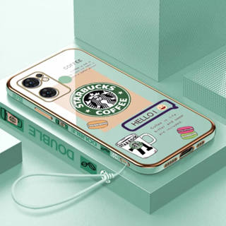 เคสโทรศัพท์มือถือ ลายการ์ตูน Starbucks พร้อมสายคล้อง สําหรับ Oppo RENO 7 4G F21pro 4G 7pro 7Z 7se 8 4G 8 5G 8pro