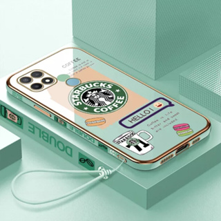 เคสโทรศัพท์มือถือ ลายการ์ตูน Starbucks พร้อมสายคล้อง สําหรับ Oppo A53 2020 Oppo A3S Oppo A12E Oppo A15 Oppo A15S Oppo RENO 4F Oppo RENO 5F