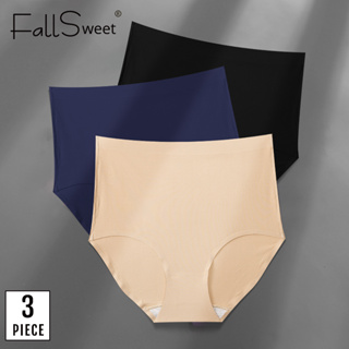 Fallsweet กางเกงชั้นใน ผ้าเรยอน เอวสูง ไร้รอยต่อ พลัสไซซ์ สีพื้น เซ็กซี่ สําหรับผู้หญิง 3 ชิ้น