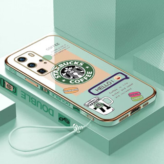 เคสโทรศัพท์มือถือ ลายการ์ตูน Starbucks พร้อมสายคล้อง สําหรับ Huawei P40 Huawei P40pro Huawei V40 Huawei V30 Huawei V3OPro Huawei p50 Huawei p50pro