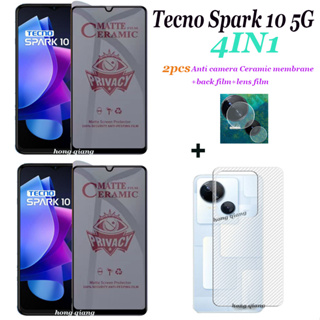 (4in1) ฟิล์มกระจกนิรภัยกันรอยหน้าจอ และด้านหลัง คาร์บอนไฟเบอร์ และฟิล์มเลนส์ สําหรับ Tecno Spark 10 5G Tecno Spark10C 10 Pro 2 ชิ้น
