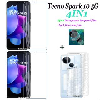 (4IN1) ฟิล์มกระจกนิรภัยใส 2 หน้าจอ ฟิล์มด้านหลัง ฟิล์มเลนส์ สําหรับ Tecno Spark 10 5G 10C 10 Pro
