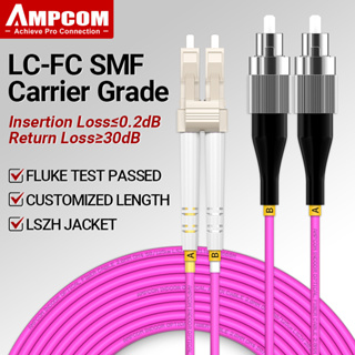 Ampcom OM4 LC เป็น FC UPC 50/125 Duplex มัลติโหมด LSZH 2.0 มม. ไฟเบอร์ออปติก แพทช์ สายเคเบิล ไฟเบอร์ออปติคอล จัมเปอร์ รองรับการปรับแต่ง