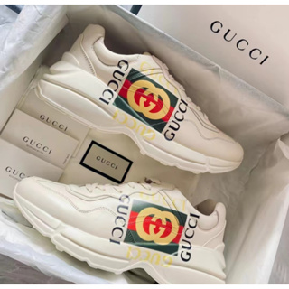 Gucci Rhyton GG รองเท้าแพลตฟอร์มลําลอง ข้อสั้น ข้อสูง สีขาว