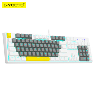 E-yooso Z14 คีย์บอร์ดเกมมิ่ง มีสาย USB มีไฟแบ็คไลท์ LED 104 คีย์ สีแดง สีฟ้า สําหรับคอมพิวเตอร์ แล็ปท็อป