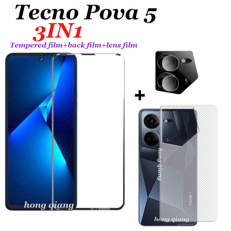 3in1-ฟิล์มกระจกนิรภัยกันรอยหน้าจอ-และกล้อง-และฟิล์มด้านหลัง-ป้องกันเลนส์กล้อง-สําหรับ-tecno-pova-5-pova-5-pro-tecno-pova-3-pova-2-pova-4