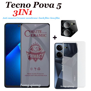 (3in1) ฟิล์มกระจกนิรภัยกันรอยหน้าจอ และกล้อง และฟิล์มด้านหลัง ป้องกันเลนส์กล้อง สําหรับ Tecno pova 5 pova 5 Pro Tecno pova 3 pova 2 pova 4