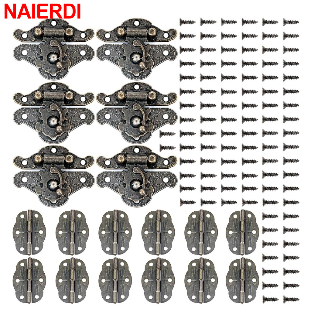 Naierdi สลักกลอนไม้ สไตล์วินเทจ 6 ชิ้น และบานพับกล่องเครื่องประดับ 12 ...