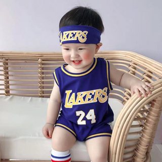 Lakers 24 บอดี้สูทบาสเก็ตบอล เด็กแรกเกิด แขนสั้น ผ้าฝ้าย ฤดูร้อน กีฬา กลางแจ้ง บอดี้สูท