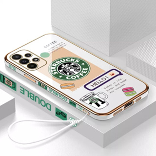 เคสโทรศัพท์มือถือ ลายการ์ตูน Starbucks พร้อมสายคล้อง สําหรับ Samsung A34 5G A54 5G A24 5G M14 5G M33