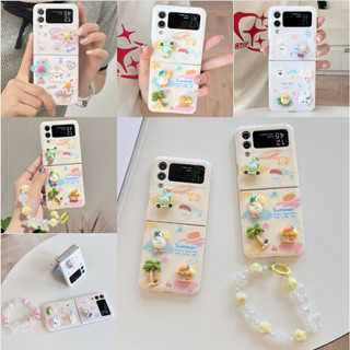 เคสโทรศัพท์มือถือแบบนิ่ม กันกระแทก ลายการ์ตูนลูกสุนัข พร้อมจี้สร้อยข้อมือ พับได้ สําหรับ Samsung Galaxy Z Flip 3 Z Flip 4