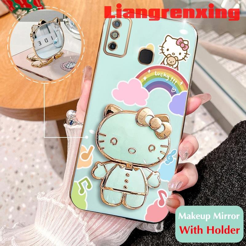 เคสโทรศัพท์มือถือ-ซิลิโคนนิ่ม-กันกระแทก-ลายแมวเฮลโลคิตตี-พร้อมกระจกแต่งหน้า-สําหรับ-tecno-spark-6-go-tecno-spark-6-air-techno-spark-6-go-ddxkt01