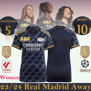 เสื้อกีฬาแขนสั้น ลายทีมชาติฟุตบอล Real M away 23-24 ชุดเยือน สําหรับผู้หญิง