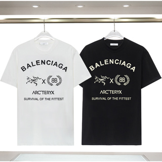 Balenciag เสื้อยืดแขนสั้น ผ้าฝ้าย พิมพ์ลาย แฟชั่นสําหรับผู้ชาย ผู้หญิง