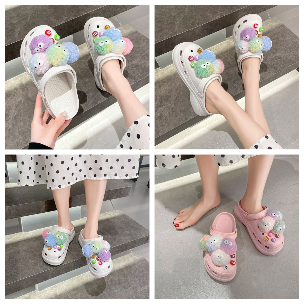 ชุดจี้ลูกบอลขนปุย-สุ่มสี-สําหรับตกแต่งรองเท้า-crocs-diy