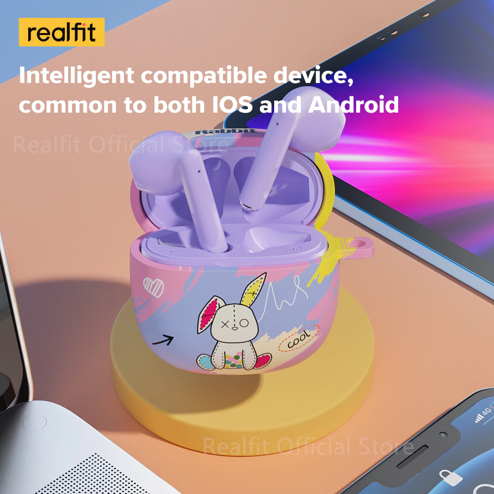 realfit F1 Mini Bass Tws หูฟังบลูทูธไร้สาย Bluetooth 5.3 หูฟัง พร้อมเคสป้องกันน่ารัก
