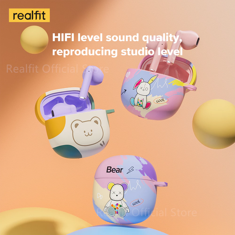 realfit F1 Mini Bass Tws หูฟังบลูทูธไร้สาย Bluetooth 5.3 หูฟัง พร้อมเคสป้องกันน่ารัก