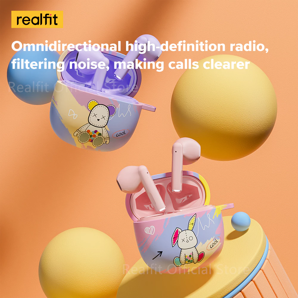 realfit F1 Mini Bass Tws หูฟังบลูทูธไร้สาย Bluetooth 5.3 หูฟัง พร้อมเคสป้องกันน่ารัก