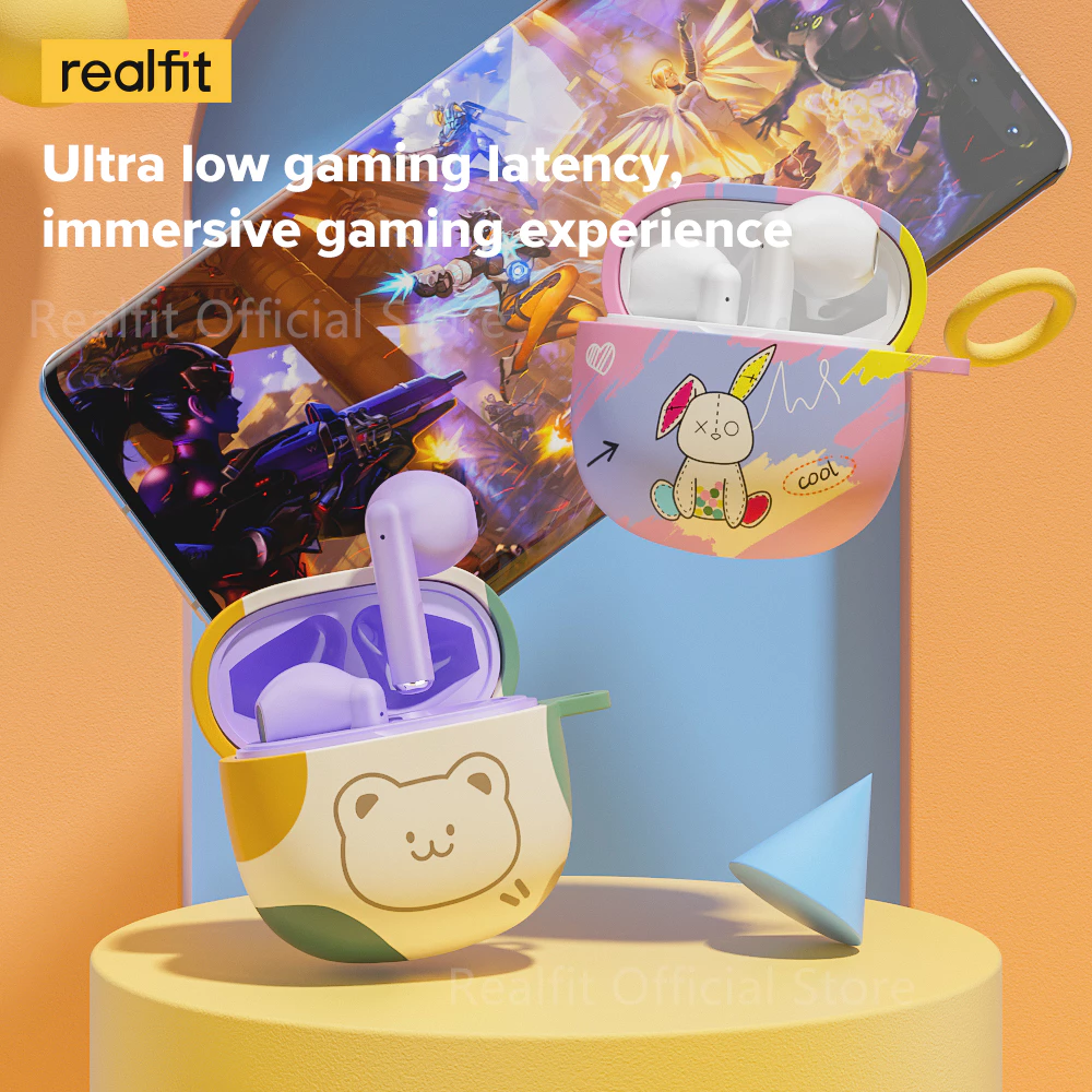 realfit F1 Mini Bass Tws หูฟังบลูทูธไร้สาย Bluetooth 5.3 หูฟัง พร้อมเคสป้องกันน่ารัก