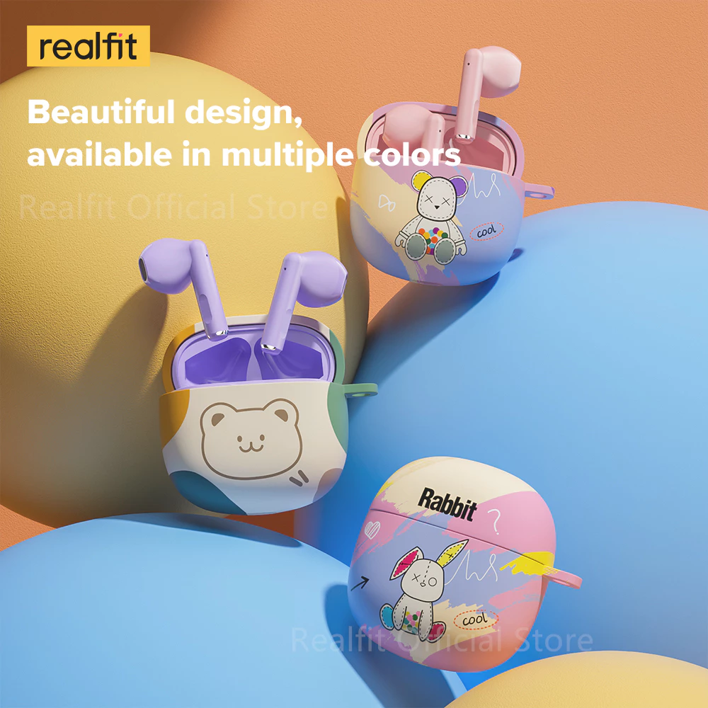 realfit F1 Mini Bass Tws หูฟังบลูทูธไร้สาย Bluetooth 5.3 หูฟัง พร้อมเคสป้องกันน่ารัก