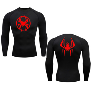 เสื้อกีฬาแขนยาว เข้ารูป แบบแห้งเร็ว ลาย Spider-Man Miles 2099 สําหรับผู้ชาย