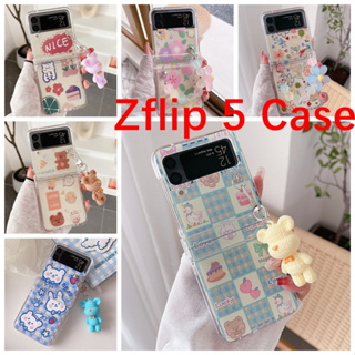 เคสป้องกันโทรศัพท์มือถือ หน้าจอพับได้ กันกระแทก ลายดอกไม้ หมี 3D สําหรับ Samsung Galaxy Z Flip 5 ZFlip 5 Z Flip-5