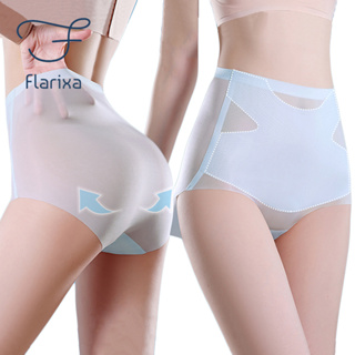 Flarixa กางเกงชั้นใน เอวสูง บางพิเศษ ผู้หญิง ไร้รอยต่อ กางเกงในควบคุมหน้าท้อง ระบายอากาศ ข้าม กระชับสัดส่วน โปร่งใส