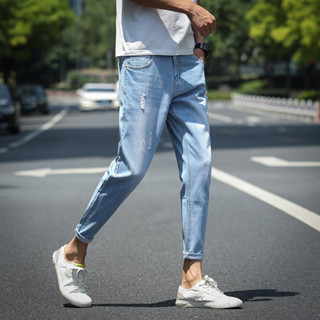 Mens jeans fashion slim-fit trousers with small feet