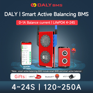 Daly Smart BMS พร้อมตัวปรับสมดุล BT+ Smart Active พร้อมแบตเตอรี่ BT 1A Current 4S 8S 12S 15S 16S 20S 24S High Current 120A 150A 200A 250A LiFePO4