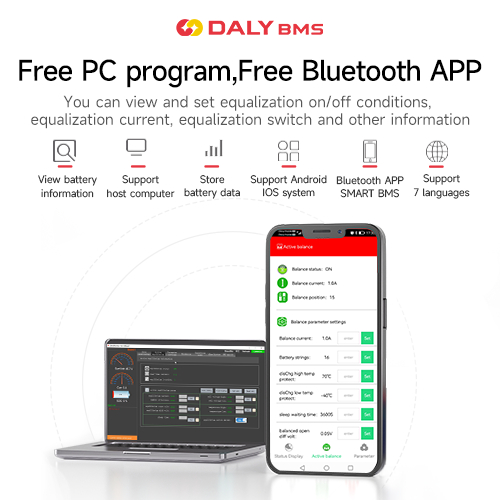 daly-smart-bms-พร้อม-bluetooth-smart-active-balancer-พร้อมพัดลม-1a-ปัจจุบัน-lifepo4-4s-8s-12s-15s-16s-20s-24s-150a-200a-250a-300a-400a-500a