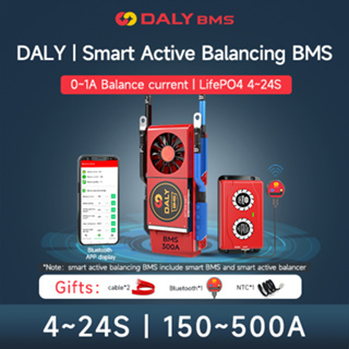 Daly Smart BMS พร้อม Bluetooth + Smart Active Balancer พร้อมพัดลม 1A ปัจจุบัน LiFePO4 4S 8S 12S 15S 16S 20S 24S 150A 200A 250A 300A 400A 500A