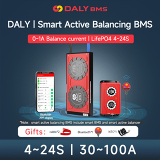 Daly Smart BMS พร้อม Bluetooth + Smart Active Balancer พร้อม Bluetooth 1A ปัจจุบัน LiFePO4 4S 8S 12S 15S 16S 20S 24S 30A 40A 60A 80A 100A