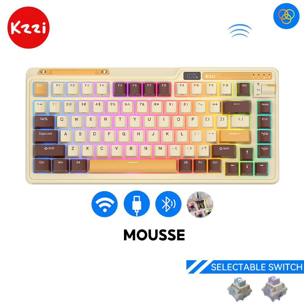 Kzzi Kezhi K75 Pro+ ปะเก็นคีย์บอร์ดเล่นเกม ไร้สาย สามโหมด RGB ผงสีทอง ...