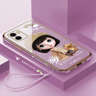 เคสโทรศัพท์มือถือ ลายการ์ตูนเด็กผู้หญิงเบเร่ต์ พร้อมสายคล้อง สําหรับ Vivo Y02 Vivo Y01 Vivo Y16 Vivo V25 Vivo V25E