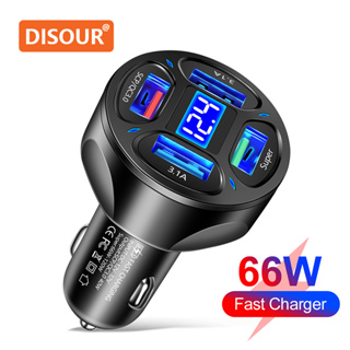 Disour ที่ชาร์จในรถยนต์ 66W 4 พอร์ต USB QC3.0 ชาร์จเร็ว สําหรับรถยนต์