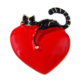 เครื่องประดับ เข็มกลัด รูปหัวใจ และแมว สีแดง ระดับไฮเอนด์ แฟชั่นยอดนิยม สําหรับทุกเพศ