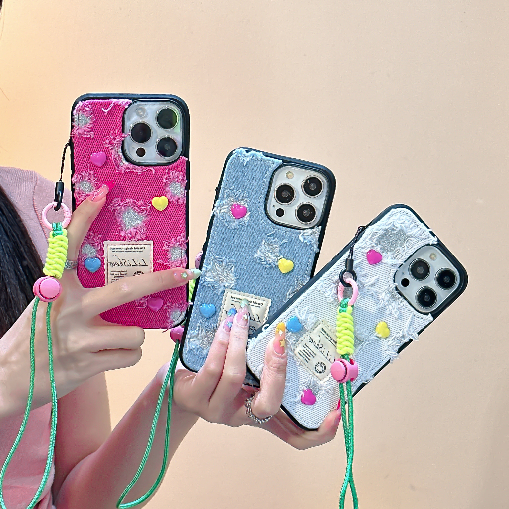 เคสโทรศัพท์มือถือ-ผ้ายีน-ปักลายหัวใจ-กันกระแทก-สําหรับ-apple-iphone-14-13-12-pro-max