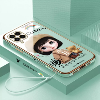 เคสโทรศัพท์มือถือ ลายการ์ตูนเด็กผู้หญิงเบเร่ต์ พร้อมสายคล้อง สําหรับ Samsung A34 5G A54 5G A24 5G M14 5G M33