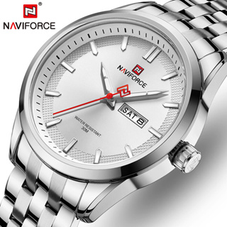 Naviforce นาฬิกาข้อมือควอตซ์แฟชั่น สายแสตนเลส กันน้ํา มีปฏิทิน สไตล์ทหาร สําหรับบุรุษ