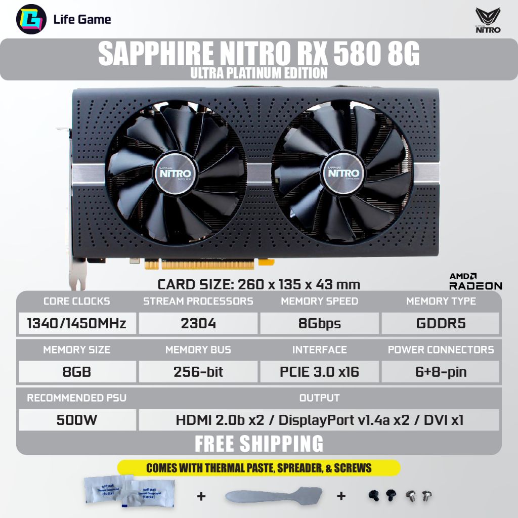 ใช้ Sapphire RX 580 2304sp Ultra platinum Nitro 8G 8GB D5 มี led DUAL ...