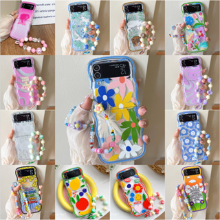 เคสโทรศัพท์มือถือ กันกระแทก ลายดอกไม้กราฟฟิตี้ พร้อมจี้สร้อยข้อมือ สําหรับ Samsung Galaxy Z Flip 5 Z Flip 4 Z Flip 3