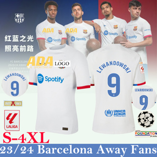 【พร้อมส่ง】เสื้อกีฬาแขนสั้น ลายทีมชาติฟุตบอล Barcelona 23-24 ชุดเยือน สีขาว สําหรับผู้ชาย ไซซ์ S-4XL