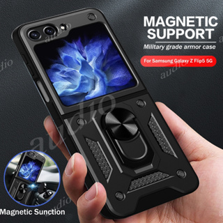 เคสโทรศัพท์มือถือ กันกระแทก ป้องกันเลนส์กล้อง พร้อมแหวนขาตั้งแม่เหล็ก สําหรับ Samsung Galaxy Z flip5 Flip4 Flip35G 2023 Z Flip 5 4 3 flip5