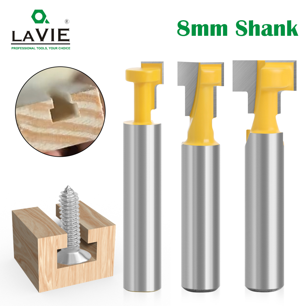 LAVIE 8 มม.Shank T-Slot เครื่องตัด Router Bit ชุด Key Hole Bits Hex ...