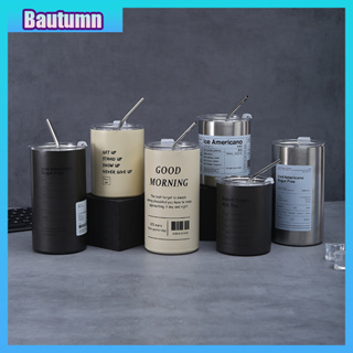 Bautumn ถ้วยกาแฟสแตนเลส ความจุขนาดใหญ่ ถ้วยความร้อน แบบพกพาสำหรับใช้ในบ้าน ถ้วยพร้อมฟาง